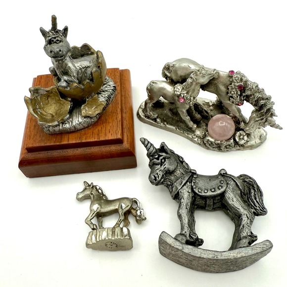 UNICORN Pewter Figurines Lot of 4 Fantasy Mythical Creatures Vintage 1980s - Picture 1 of 14